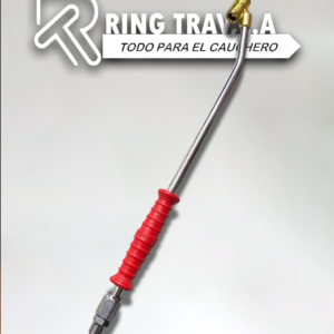 Pico inflador de aire largo 40cm con mango rojo y doble cabezal de bronce para camiones y caucheras