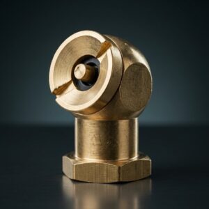 Un conector de bronce de alta resistencia, diseñado como un mandril neumático angular para el inflado rápido y seguro de neumáticos comerciales y particulares, compatible con mangueras neumáticas estándar